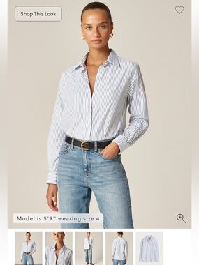 NWT J.Crew 100% Cotton White and Light Blue Striped Button-Up Shirt